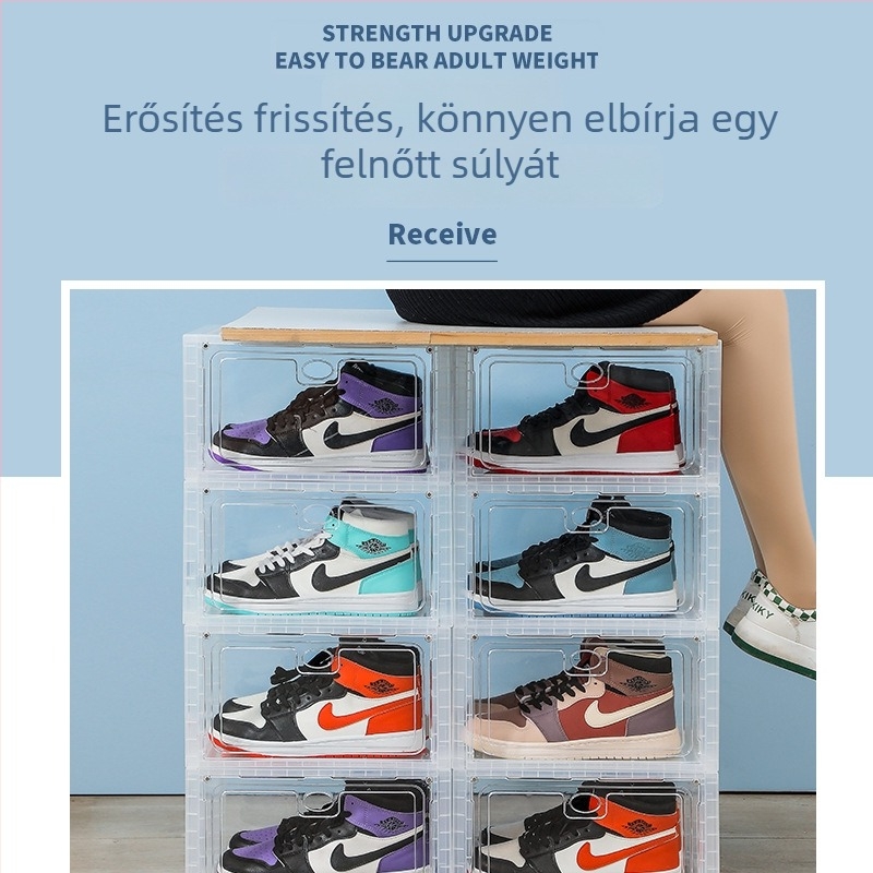 Hi Du átlátszó PP műanyag cipősdoboz fiókkal és billenthető fedéllel, 18L, 34×26×19 cm