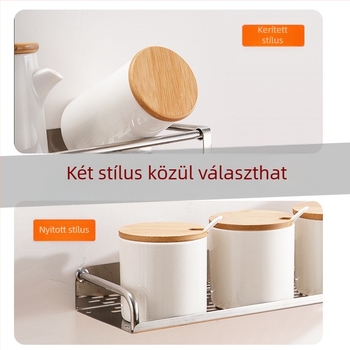 Rozsdamentes acélból készült falra szerelhető tároló konyhához és fürdőszobához, fúrás nélkül, egyemeletes polc fűszereknek