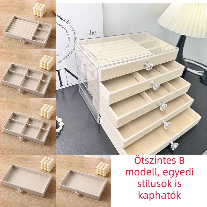 Öt szintes akril ékszerdoboz fiókos elrendezéssel – nagy kapacitású, luxus kivitelű tároló fülbevalók, nyakláncok és gyűrűk számára