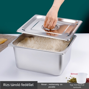Rozsdamentes acél rizstároló tartály, zárható, nedvességálló és rovarmentes, négyzet alakú otthoni tároló, kapacitás 20 kg és 10 kg