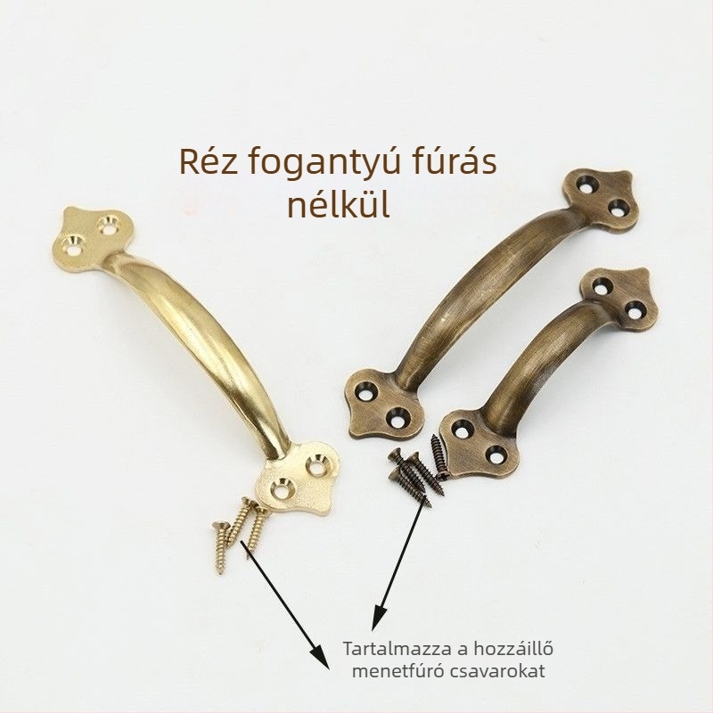 Antik réz ajtófogantyú, brūzolt felülettel, ajtókhoz, fiókokhoz, szekrényekhez és ablakokhoz