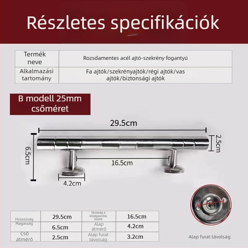 Vastagított rozsdamentes acél univerzális ajtófogantyú külső és belső ajtókhoz; kerek toló-húzó fogantyú faajtókhoz