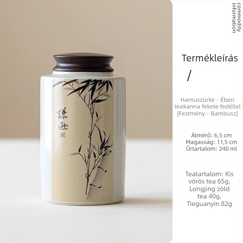 Kerámia hordozható mini teás doboz ebonfa fedéllel és motívumokkal: szilva, orchidea, bambusz és krizantéma; kompakt tea tároló doboz ajándékcsomagban.