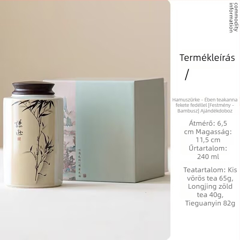 Kerámia hordozható mini teás doboz ebonfa fedéllel és motívumokkal: szilva, orchidea, bambusz és krizantéma; kompakt tea tároló doboz ajándékcsomagban.