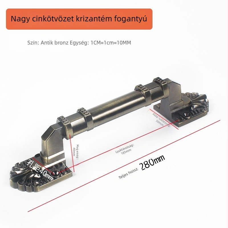 Vörös bronz antik beltéri ajtófogantyú – tolóajtóhoz, hálószobához, cinkötvözet, régi stílus, zár nélkül