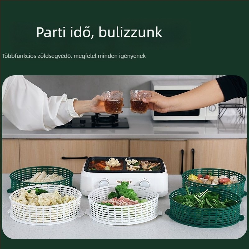 Lyukacsos ételfedő több rétegű maradéktárolóval, asztali fedő, por- és szúnyogvédelem, multifunkcionális.