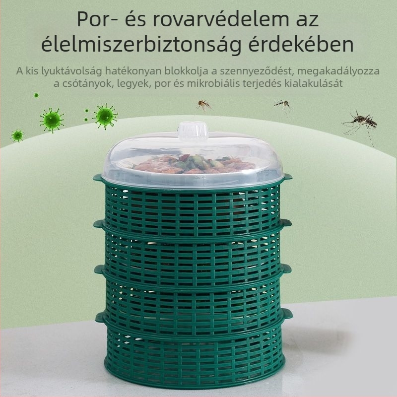 Lyukacsos ételfedő több rétegű maradéktárolóval, asztali fedő, por- és szúnyogvédelem, multifunkcionális.
