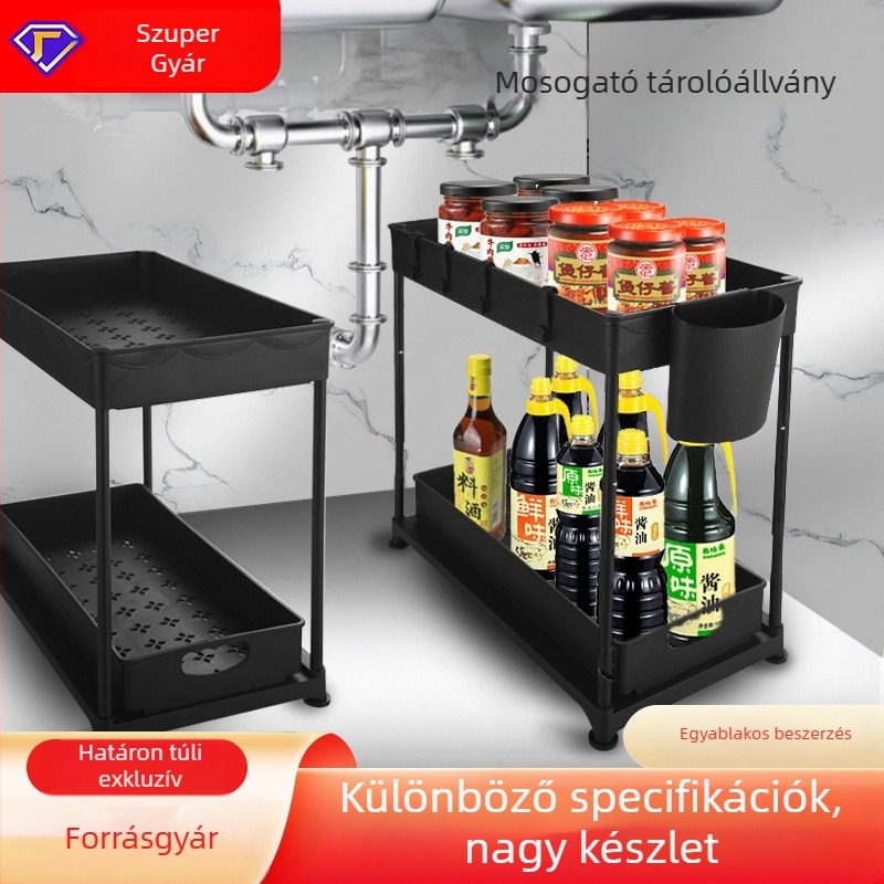 Kihúzható fiókos kosár a konyhai szekrényhez, mosogató alatti tároló, levehető