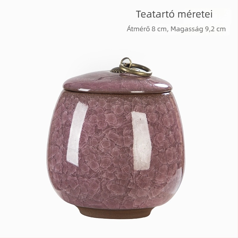Hordozható kerámia teásüveg jégrepedéses mázzal, lila agyagból, kis méretű, Pu’er zárható tároló, tealevelekhez való doboz, illatpor, otthoni használatra