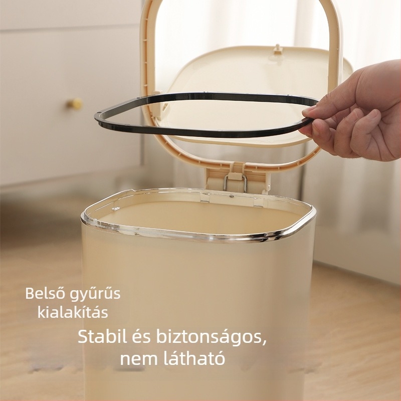 Négyzet alakú pedálos szemetes fedővel, műanyag, 12 L, nagy kapacitás