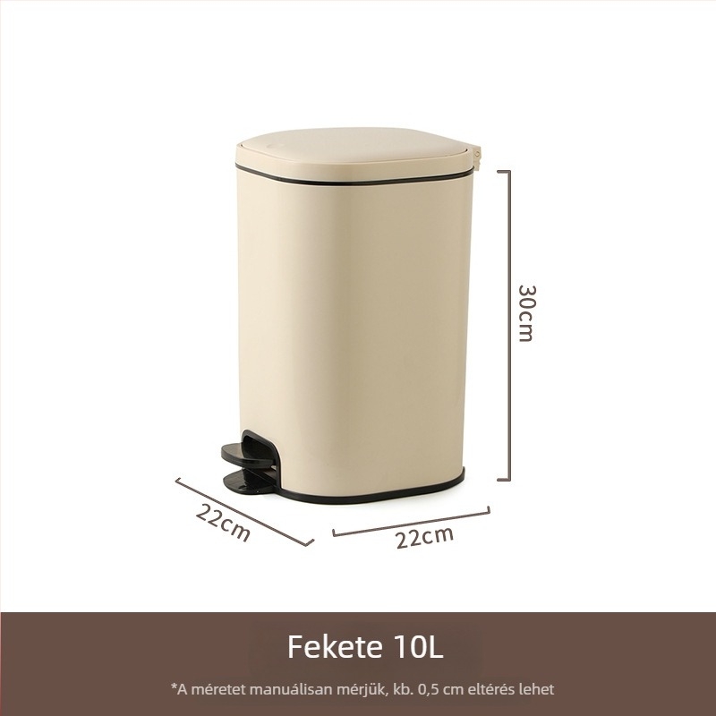 Négyzet alakú pedálos szemetes fedővel, műanyag, 12 L, nagy kapacitás