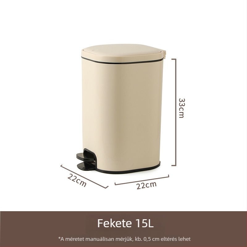 Négyzet alakú pedálos szemetes fedővel, műanyag, 12 L, nagy kapacitás