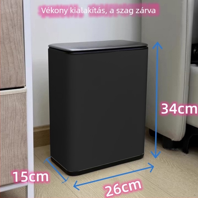 8 L-es rozsdamentes acél háztartási szemetes fedővel, négyszögletes, fürdőszoba, WC, hálószoba és nappali számára, prémium, modern dizájn