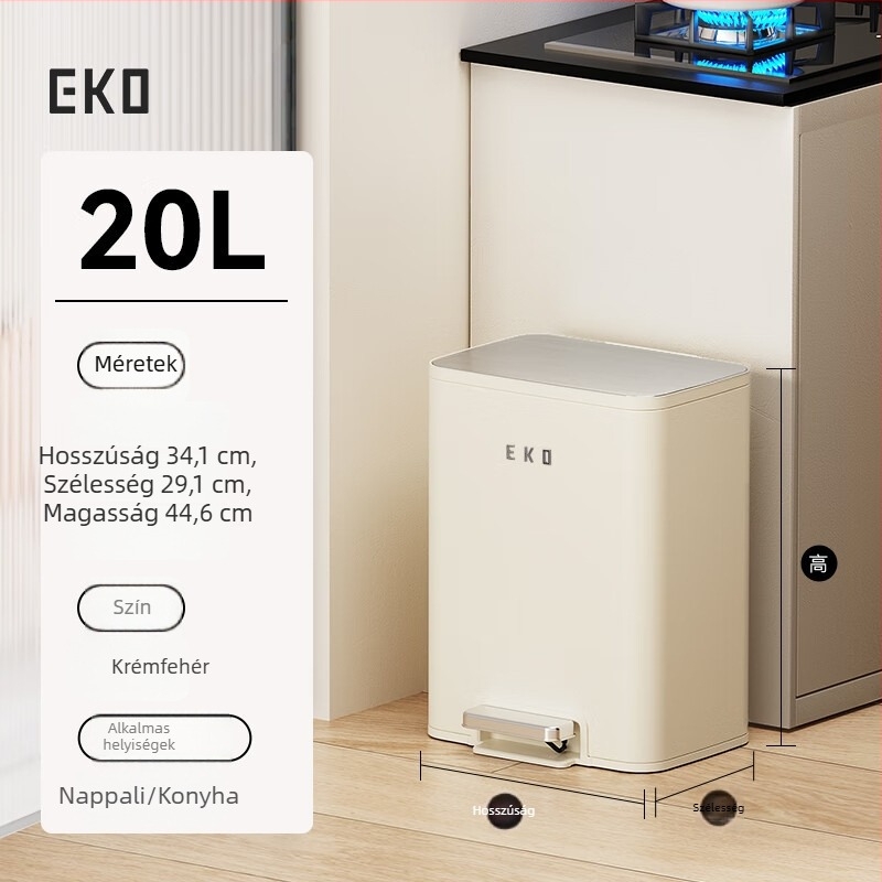 Eko Monarch konyhai szemetes, nagy méretű, fedéllel, rozsdamentes acélból, nagy kapacitású pedálos kuka otthonra és a nappaliba