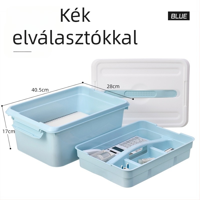 Két szintes műanyag tároló rekeszekkel és fedéllel, átlátszó, hordozható kozmetikumok, gyógyszerek és játékok számára