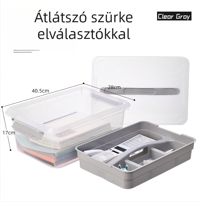 Két szintes műanyag tároló rekeszekkel és fedéllel, átlátszó, hordozható kozmetikumok, gyógyszerek és játékok számára