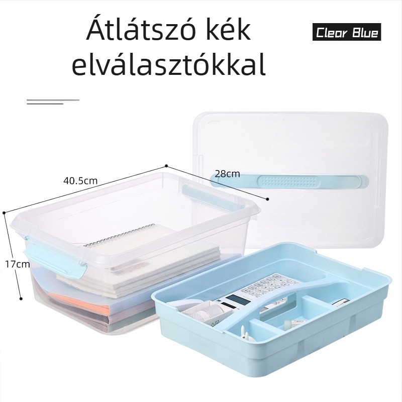 Két szintes műanyag tároló rekeszekkel és fedéllel, átlátszó, hordozható kozmetikumok, gyógyszerek és játékok számára