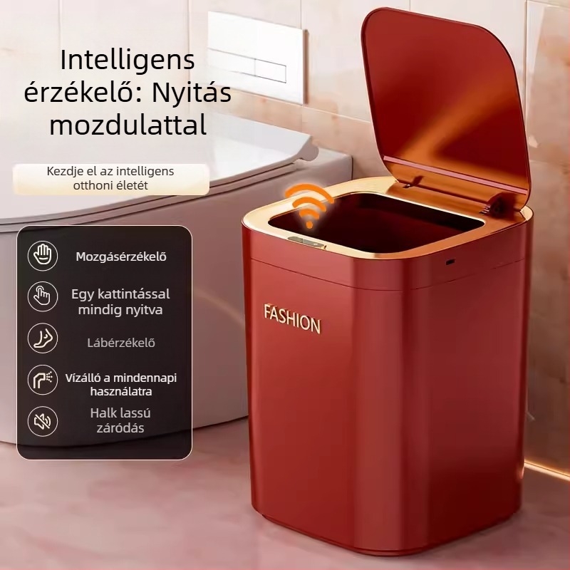 Intelligens szenzoros szemetes, piros, nagy kapacitás, automatikus fedélnyitás, otthoni használatra a nappaliban és a hálószobában, könnyű luxus