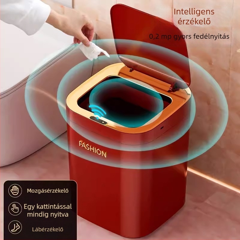 Intelligens szenzoros szemetes, piros, nagy kapacitás, automatikus fedélnyitás, otthoni használatra a nappaliban és a hálószobában, könnyű luxus