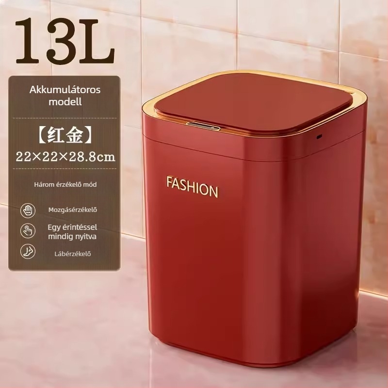 Intelligens szenzoros szemetes, piros, nagy kapacitás, automatikus fedélnyitás, otthoni használatra a nappaliban és a hálószobában, könnyű luxus