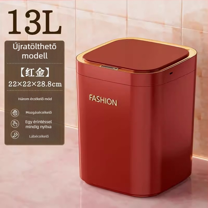 Intelligens szenzoros szemetes, piros, nagy kapacitás, automatikus fedélnyitás, otthoni használatra a nappaliban és a hálószobában, könnyű luxus