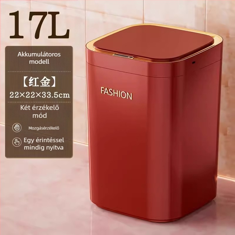Intelligens szenzoros szemetes, piros, nagy kapacitás, automatikus fedélnyitás, otthoni használatra a nappaliban és a hálószobában, könnyű luxus