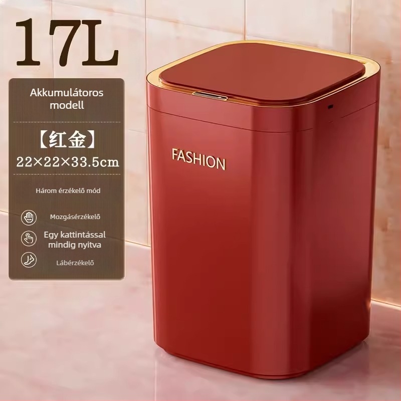 Intelligens szenzoros szemetes, piros, nagy kapacitás, automatikus fedélnyitás, otthoni használatra a nappaliban és a hálószobában, könnyű luxus