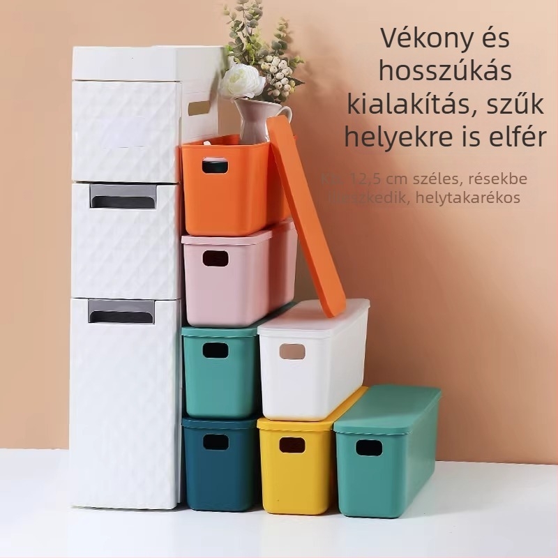 Műanyag tárolóedény fedéllel asztalra – nassolnivalók és apró tárgyak rendszerezője, 18 liter, otthoni felhasználásra, konyha, nappali és fürdőszoba.