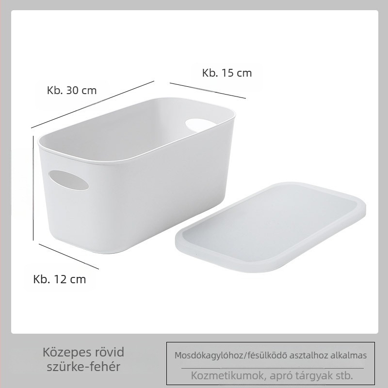 Műanyag tárolóedény fedéllel asztalra – nassolnivalók és apró tárgyak rendszerezője, 18 liter, otthoni felhasználásra, konyha, nappali és fürdőszoba.