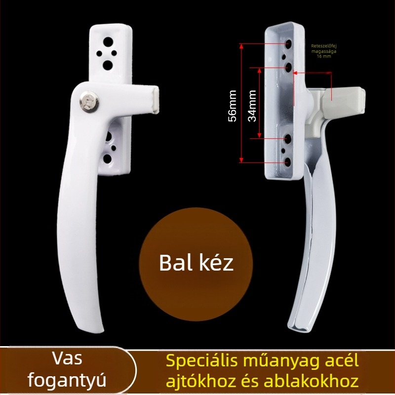 Régi stílusú műanyag- és acél ajtó- és ablakfogantyú, 7 alakú fogantyú, síknyitású ablakfogantyú, csúszó ablakfogantyú záróval, üvegajtó zárfogantyú