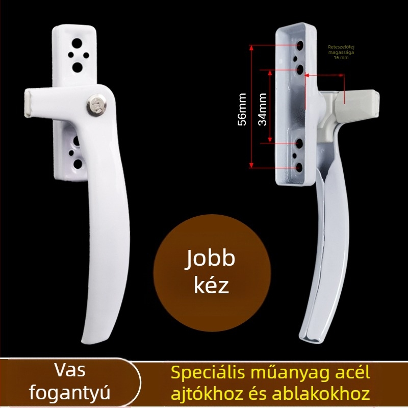 Régi stílusú műanyag- és acél ajtó- és ablakfogantyú, 7 alakú fogantyú, síknyitású ablakfogantyú, csúszó ablakfogantyú záróval, üvegajtó zárfogantyú