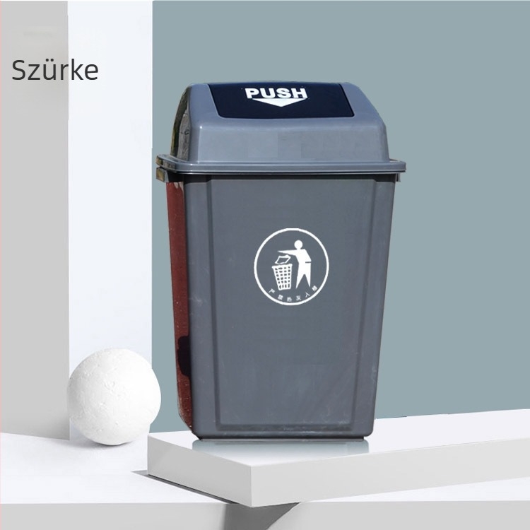 Négyzet alakú, nagy méretű kültéri műanyag szelektív kuka lengő fedéllel, 60 L, iskolák, bevásárlóközpontok és otthoni használatra