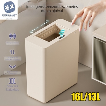 Intelligens szenzoros szemetes, indukciós nyitás, keskeny négyszögletes kialakítás, fürdőszobába, konyhába és nappaliba