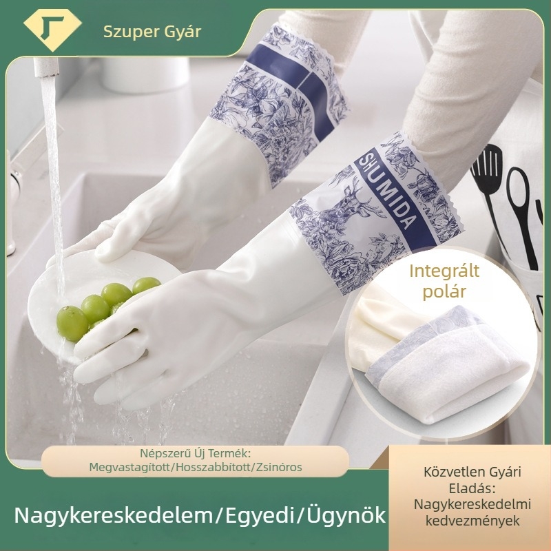 Vízálló PVC mosogatókesztyű fleece béléses, vastag és tartós, nőknek, otthoni használatra – konyha és mosás