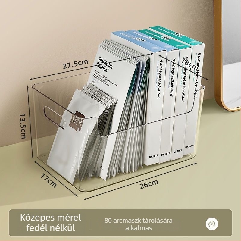 Átlátszó akril kozmetikai tároló doboz nagy kapacitással, asztali rendező a bőrápoláshoz