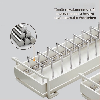 Húzható tányér- és tálrács rozsdamentes acélból – konyhai szekrény szervező