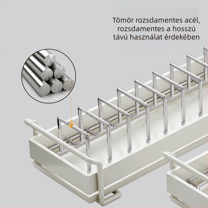 Húzható tányér- és tálrács rozsdamentes acélból – konyhai szekrény szervező