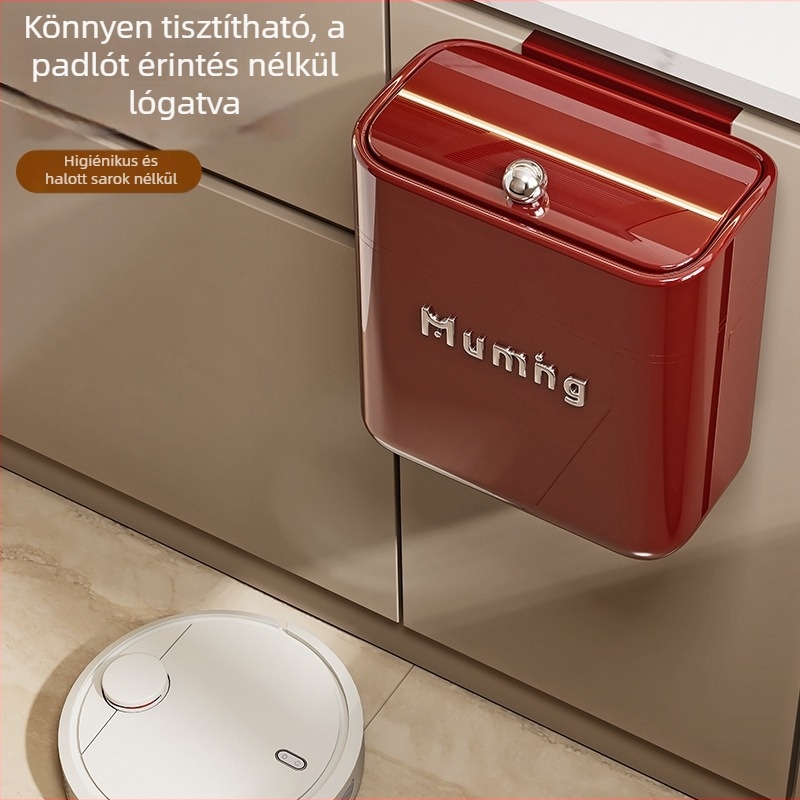 Fali szemetes fedővel konyhához és fürdőszobához, fúrás nélküli szerelés, keskeny, kompakt, 6 L