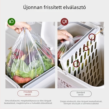 Konyhai szemetes fedéllel, száraz–nedves elválasztással, nagy kapacitású, kétszintes kialakítás, lábpedál, japán stílus