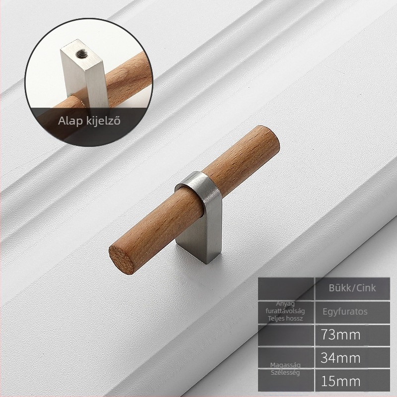 Japán stílusú tömörfa gardrób- és cipőszekrényajtó fogantyú, fekete-arany, minimalist fiókfogantyú egylyukú