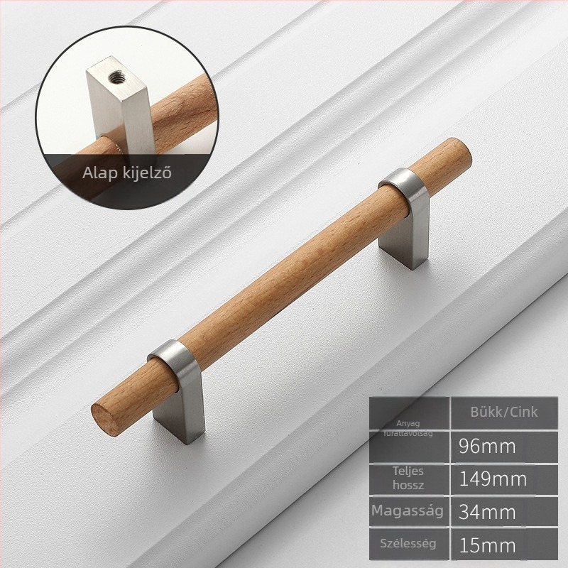 Japán stílusú tömörfa gardrób- és cipőszekrényajtó fogantyú, fekete-arany, minimalist fiókfogantyú egylyukú
