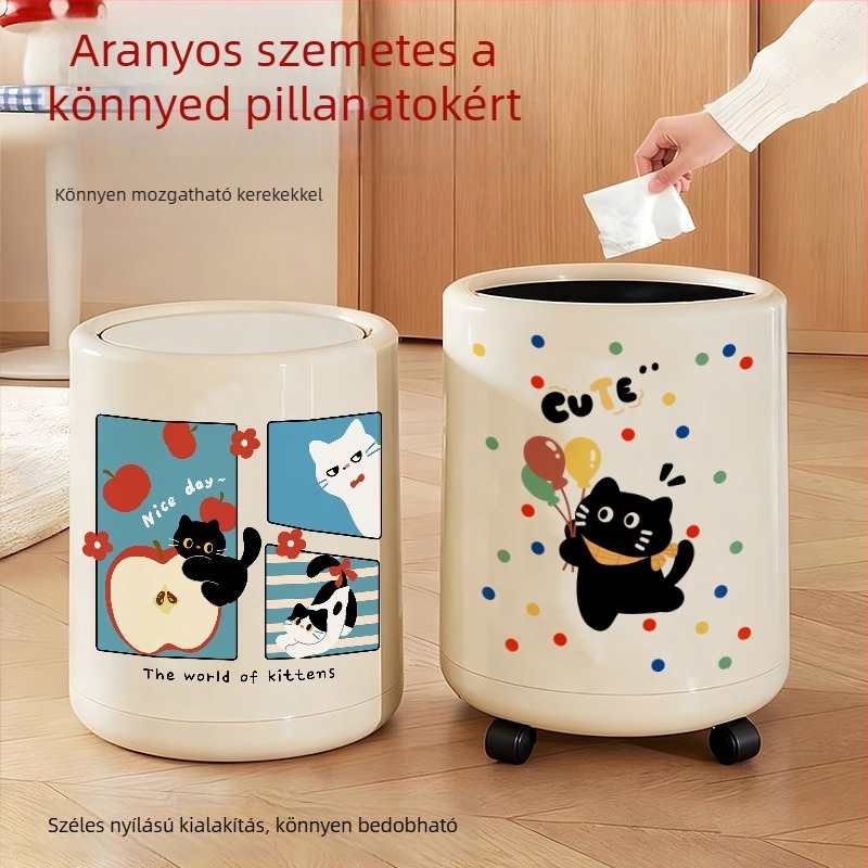 Rajzfilmszerű retro szemetes, kétszintes, kerek formájú, nagy kapacitású konyhához és irodához, aranyos kuka