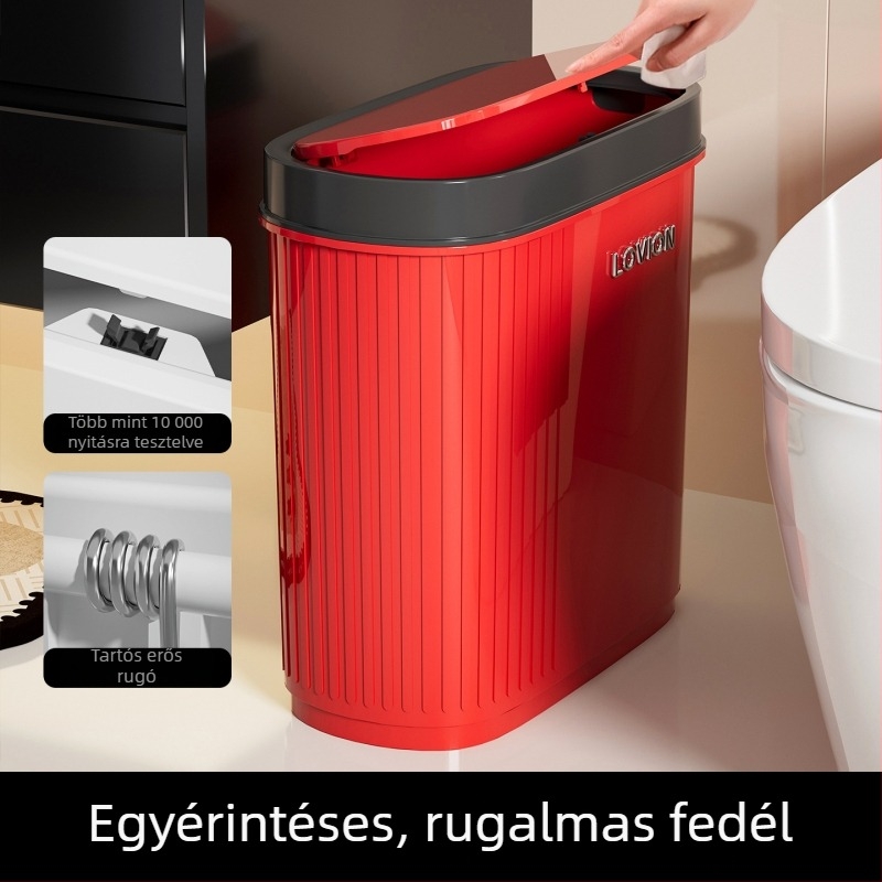 Fürdőszobai szemetes, nagy kapacitású, vékony profilú, fedéllel, elegáns dizájn, nappali és hálószoba számára