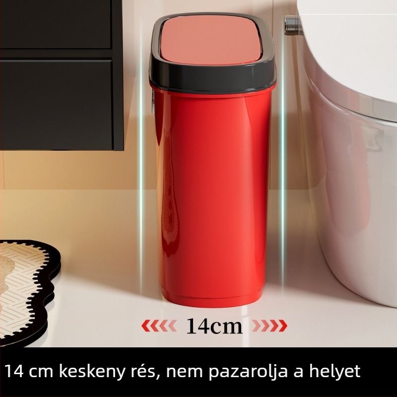 Fürdőszobai szemetes, nagy kapacitású, vékony profilú, fedéllel, elegáns dizájn, nappali és hálószoba számára