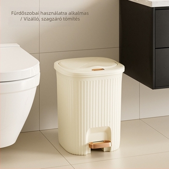 12L műanyag pedálos kuka, hengeres formájú, fedéllel, háztartási használatra – konyha, nappali, fürdőszoba