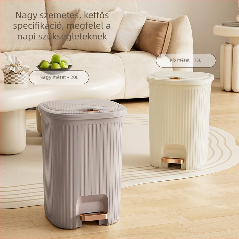 12L műanyag pedálos kuka, hengeres formájú, fedéllel, háztartási használatra – konyha, nappali, fürdőszoba