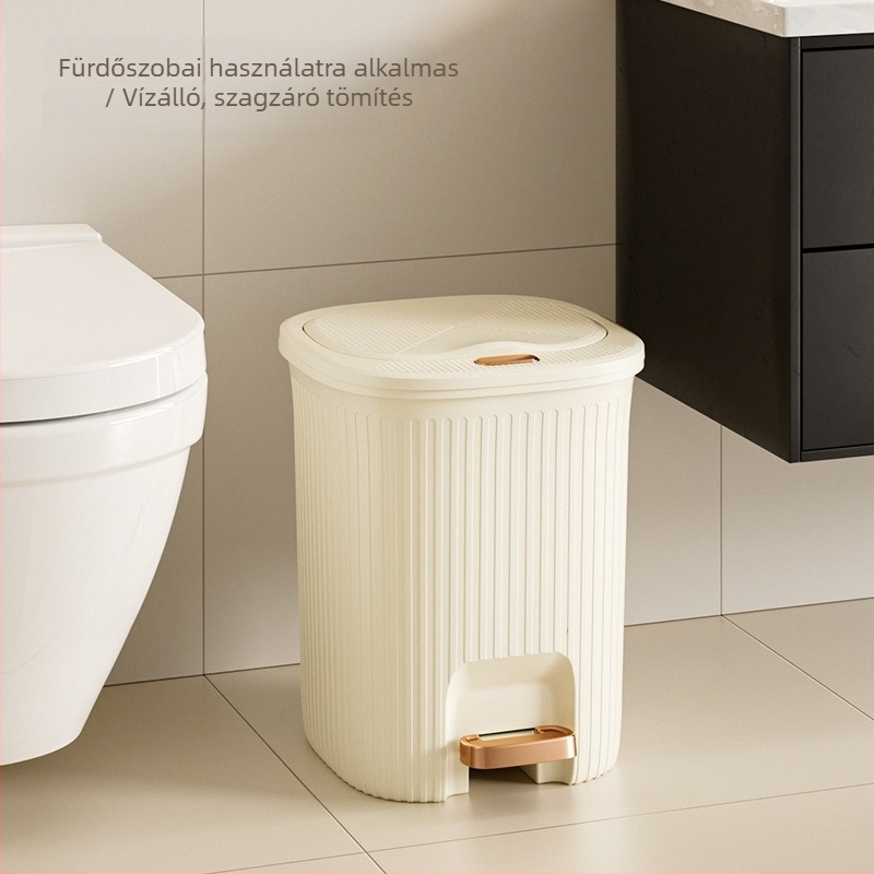 12L műanyag pedálos kuka, hengeres formájú, fedéllel, háztartási használatra – konyha, nappali, fürdőszoba