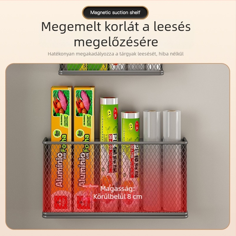 Mágneses oldalsó hűtőpolc zacskók és fűszerek tárolására — szerelés nélkül, fém