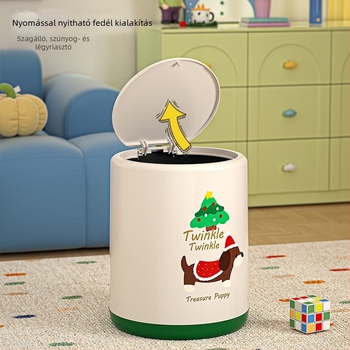 Dachshund motívumos műanyag szemetes, 12 L, hordó alakú, fedéllel, nappaliba és hálószobába, elegáns dizájn
