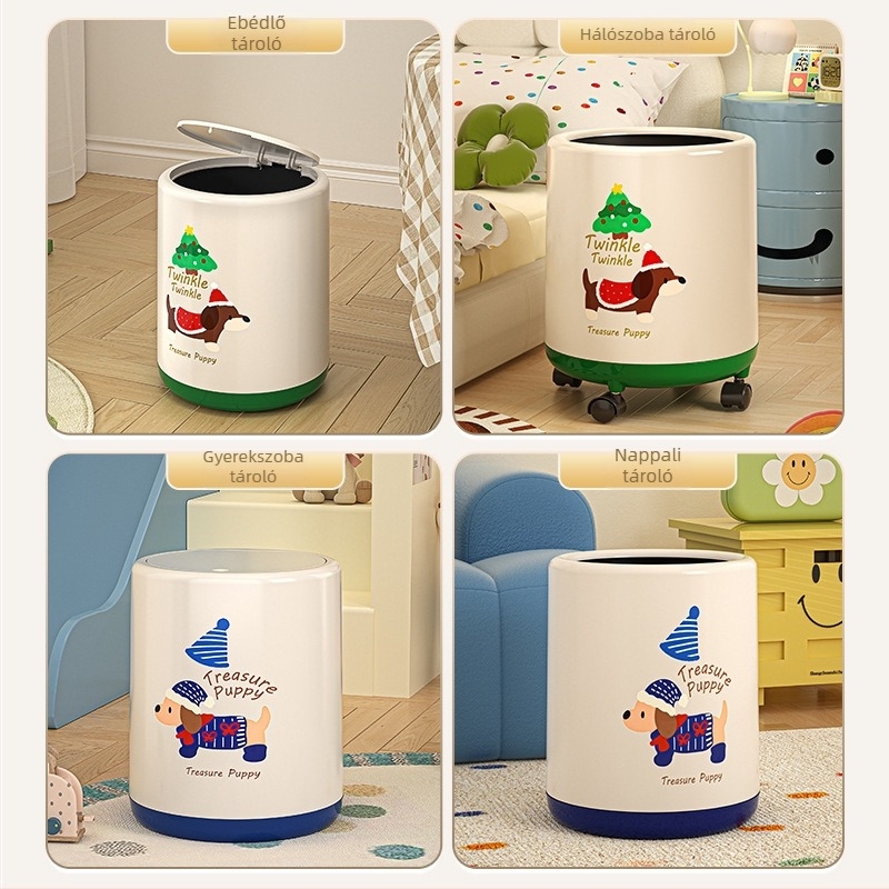 Dachshund motívumos műanyag szemetes, 12 L, hordó alakú, fedéllel, nappaliba és hálószobába, elegáns dizájn
